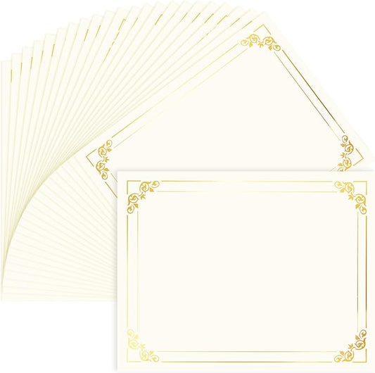 50 Sheets Gold Foil Border Certificate Paper, 8.5 x 11 Inch Letter Size, for Printing, Diploma Paper, Award, Document Cardstock Paper, Inkjet Printer Compatible