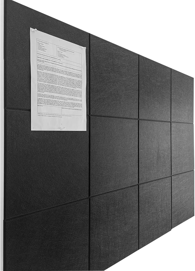 DECORITA Black Cork Board Alternative 47"x35" | Felt Wall Tiles (12-Pack) | Aesthetic Felt Bulletin Board for Office, Home & Classroom | Large Cork Boards for Walls Pinboard Dartboard Wall Protector