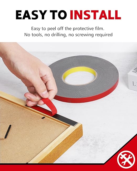 HitLights Double Sided Tape Heavy Duty, 1/2 in x 50 ft, Adhesive Mounting Tape Waterproof, Strong Double Stick Foam Tape for Walls Poster Automotive Outdoor Home (Pack of 1)