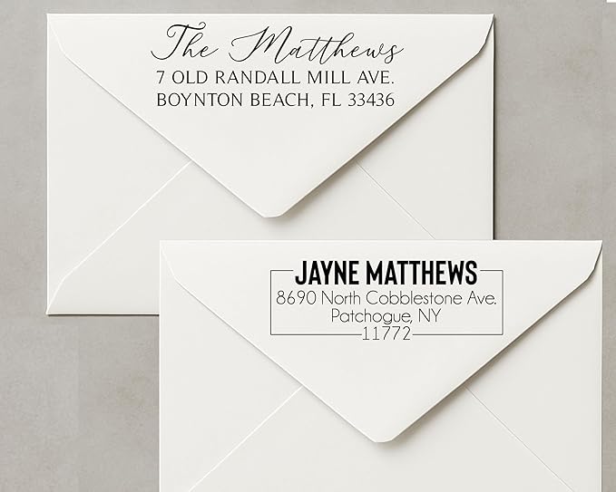 Custom Return Address Stamp - Personalized Self Inking, Wood Handle, or Embosser Seal - 10 Designs - Calligraphy or Modern Script - 4913 - Wedding, Business, Gift