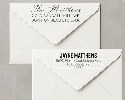 Custom Return Address Stamp - Personalized Self Inking, Wood Handle, or Embosser Seal - 10 Designs - Calligraphy or Modern Script - 4913 - Wedding, Business, Gift