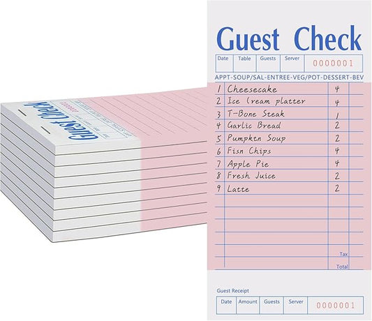 Guest Check Books 10 Pack, Guest Checks for Servers, Server Note Pads, Waitress Accessories Writing Pad, Thick Server Paper with Guest Receipts, Restaurant Supplies Order Pad Total 500 Sheets（Pink)