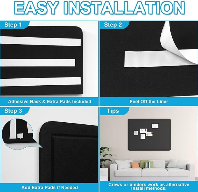 Large Felt Bulletin Board for Wall, 36"x24" Frameless Picture Board, Soft Felt Cork Board for Office, Home Planning & Office Wall Decor, Easy Install Pin Board
