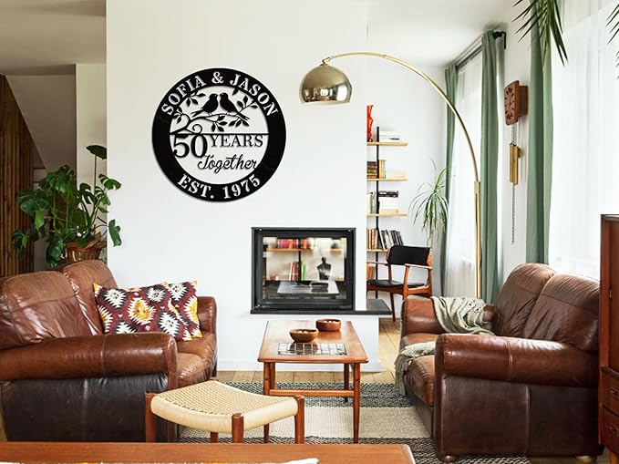 efcustomgifts Personalized 50th Anniversary Metal Signs for Couple, Wedding, Family Name Gifts, 8x10 or 11x14 inches, Black, Classic Style, Love Theme
