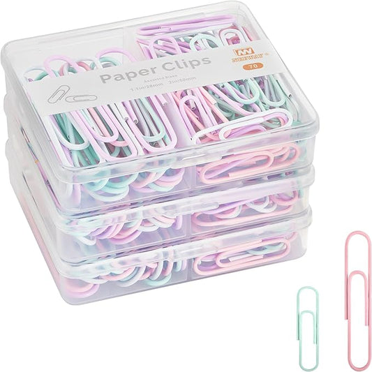 NEEWAY Colorful Paper Clips Assorted Sizes, Small and Large Paperclips, 210 Count, 3 Pack of 70 (Light Multicolor)