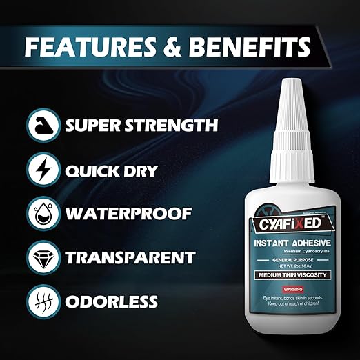 Medium-Thin Super Glue, 56.8 Gram (2 oz) Fast CA Glue with Anti-Clog Cap & Microtips, Instant Clear Cyanoacrylate Adhesive for Woodworking Woodturning 3D Printing PLA Plastic Ceramic Shoe Model