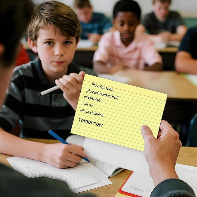 JINMIKEJI Yellow Ruled Index Cards 5x7 Inch - 50 Pack Study Flash Cards for School, Office & Home, Durable Note Cards with Lines
