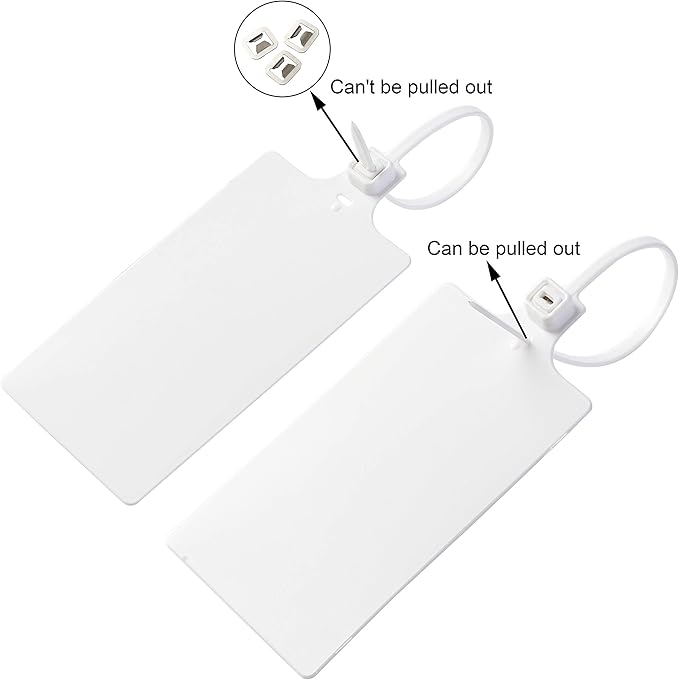 200Pcs Plastic Seals Shipping Label Tags, Writable Marker Big Sign Tie for Logistics, 255mm Total Length Self Locking Inventory Waterproof Tag Fastener with 3 Marker Pen (White)