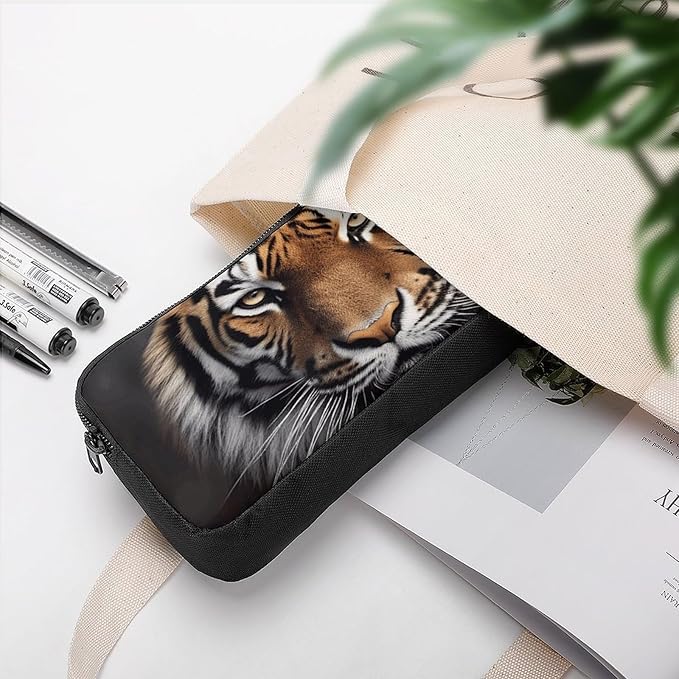 BWQJKUO Pencil Pen Case, Tiger Printed Pouch Big Capacity Pen Bag with Zipper Durable Stationary Storage Bag