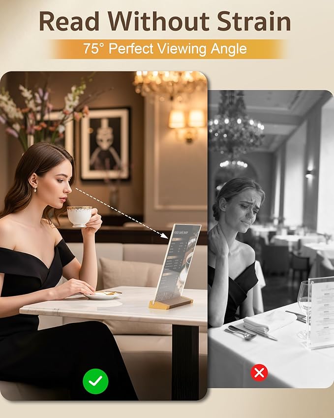 1 Pack Acrylic Sign Holder 8.5 x 11 Inch with Walnut Wood Base, Clear Tabletop Acrylic Display for Menu & Flyer Holder, Commercial Table Frames for Restaurant, Office, Coffee, Bar, Wedding, Hotel