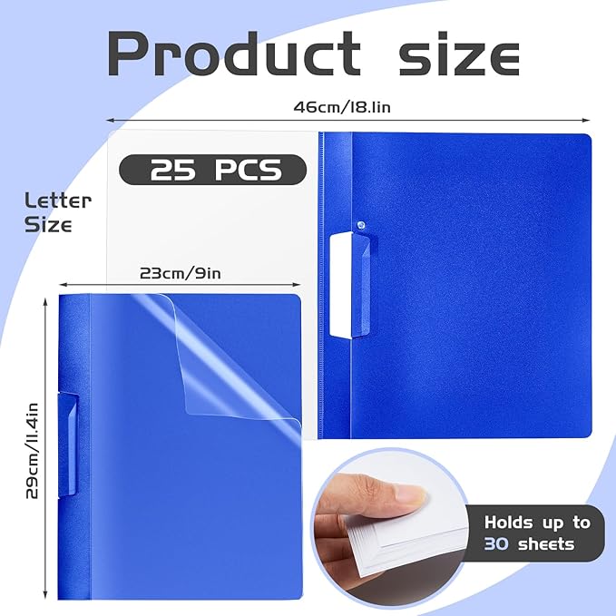 Maitys 25 Pack Durable Clear Report Covers with Rotary Clip 11 x 9 in Letter Size Presentation Folders Transparent Front Cover Portfolio Folder Resume Folder Interview Report Folders (Blue)