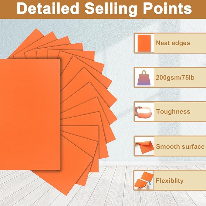 Silunkia 100 Sheets Orange Cardstock 8.5 x 11 Halloween Paper, 75lb Heavyweight Pumpkin Paper Card Stock for Cards Making, Greeting Card, School Crafting, Invitations