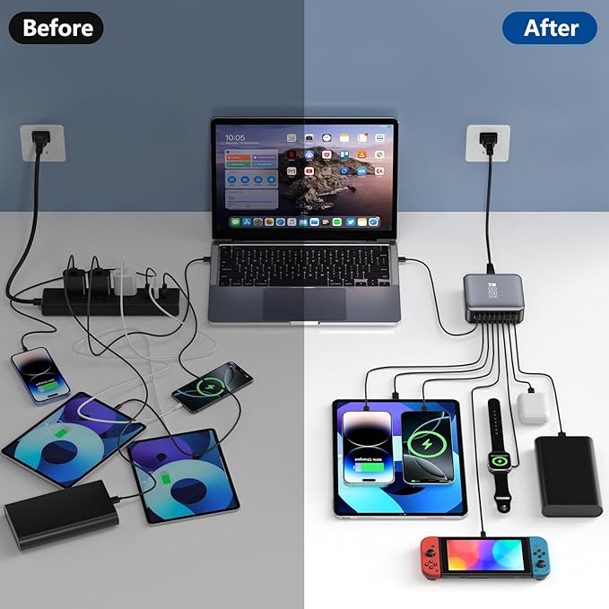 350W USB Fast Charging Station, 8 Port USB C Multi Port Charger Block with PD 100W Fast Charging Station for Multiple Devices, USB Charger Block Compatible iPhone, Android Cell Phone, Tablet, iPad