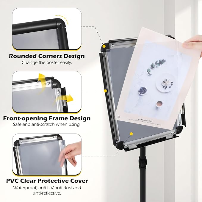 Dyna-Living Sign Stands for Display 8.5 x 11 Inch, 8 Packs Adjustable Sign Holder Stands, Pedestal Sign Holder with Heavy Duty Base for Sign Standing Display, 360° Rotation Floor Standing Sign Holder