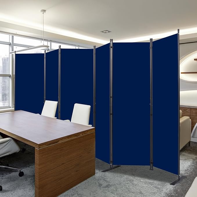CHOSENM Room Divider, 6 Panel Folding Privacy Screens with Wider Support Feet, 6 Ft Portable Room Partition for Room Separator, 132" W X 71" H, Navy Blue