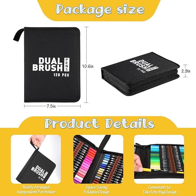 Mzh Art Coloring Pens,72 Dual Tip Brush Markers with Fineliner & Brush Felt Tip Pens Set, Art Watercolour Marker with Case for Adults Kids Colouring Calligraphy Drawing Sketching