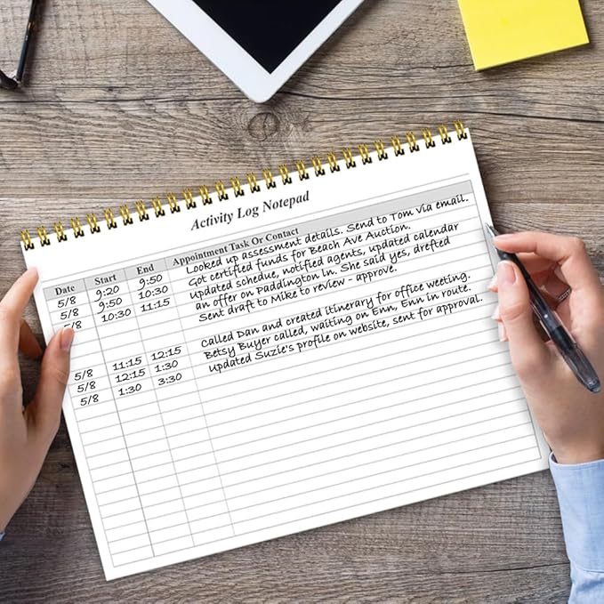 Getvow Activity Log Notepad - Spiral Activity Log Book for Business Work, Undated Weekly To Do List Notepad, Organized Time Spending, Appointment or Contact, 52 Sheets, 100gsm Paper, 8.5" x 11"