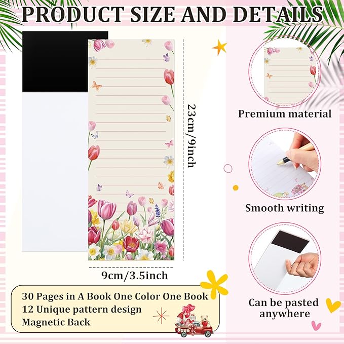 Eaasty 12 Pcs Seasonal Holiday Magnetic Notepads for Refrigerator Picture Monthly Magnetic Grocery List 9 x 3.5 Magnet Memo Pads 30 Sheets Per Pad Shopping to Do List for January to December