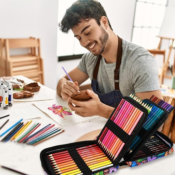 H & B Art Supplies, 72Pack Drawing Supplies for Adults, Drawing Kit with Holiday Coloring Book, Oil-Based Colored Pencils for Artists