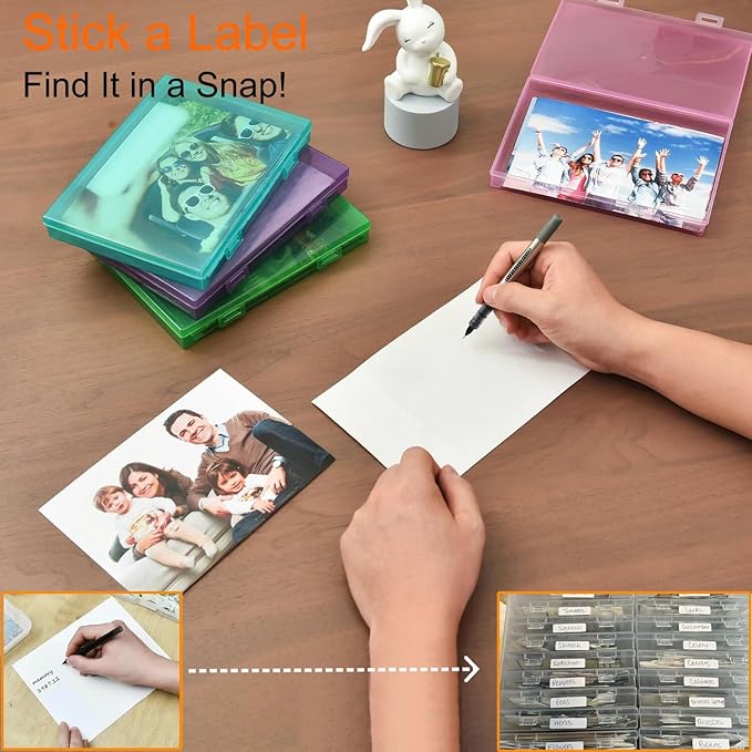 Photo Storage Box 5 x 7 Inches, 10 Inner Extra Large Photo Boxes with Dividers, Colorful Acid-Free Photo Storage Containers with Handle, Photo Organizer Craft Keeper for Photo, Craft, Stamp etc