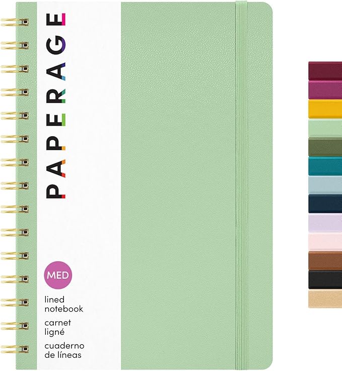 PAPERAGE Lined Spiral Journal Notebook, (Sage Green), 160 Pages, Hardcover Journal for Women & Men, Medium 5.5 in x 8 in - 100 GSM, Thick Paper, Spiral Notebook for Work, School & Journaling