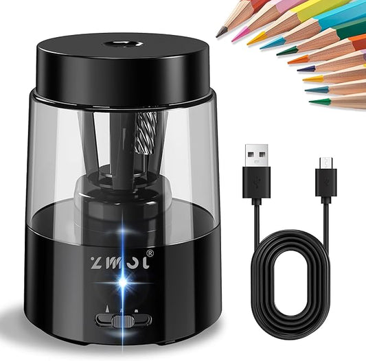 ZMOL Electric Pencil Sharpener, Automatic Pencil Sharpeners Kids, Battery Rechargeable Pencil Sharpeners for Colored Pencils, Auto Stop, Suitable for No.2(6-8mm), School/Home
