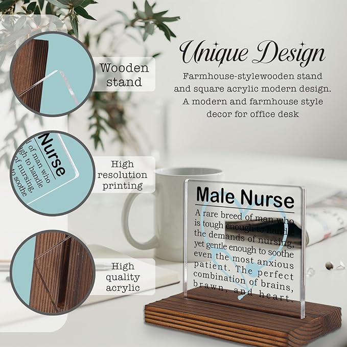 Male Nurse Gifts, Appreciation Desk Sign for Men in Nursing, Inspirational Recognition Plaque for Compassionate and Strong Healthcare Professionals PA044