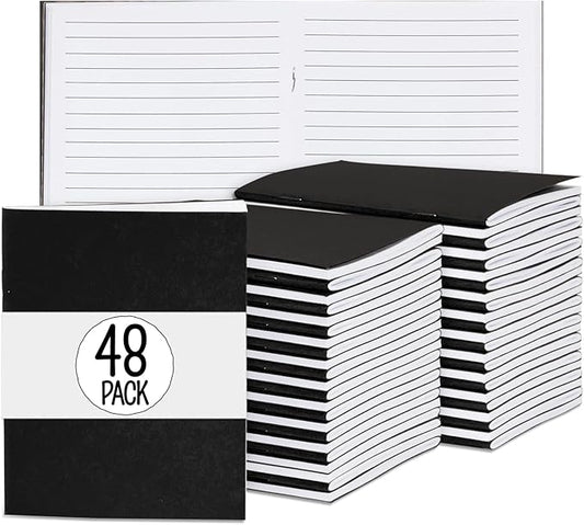 Small Lined Notebooks Bulk – Black Kraft Paper Cover, 48 Pack 4.25 x 5.5 in Mini Composition Journals for Kids, Students, Travel, DIY Crafts, Note-Taking, Scrapbooking, Pocket-Size Writing Journals