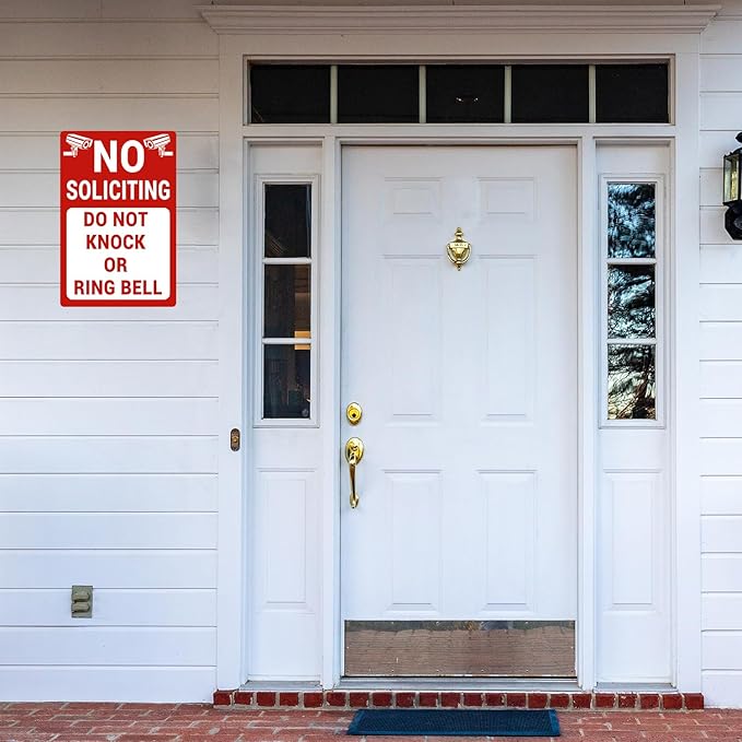 No Soliciting Sign for House/Home, Metal Yard Sign for Front Door, Perfect Decorative Sign to Discourage Unwanted Visitors (12 x 8 Inch)