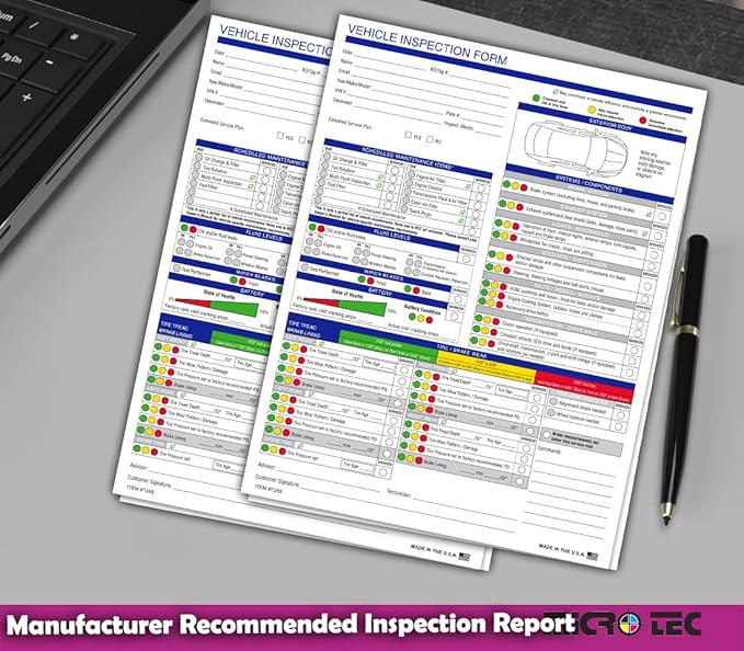 Multi-Point Inspection Form for Vehicles – 2-Part Carbonless Vehicle Checklist Pad – 8.5" x 11" Inspection Report – Edge-Glued, Manufacturer Recommended – White - Pack of 750