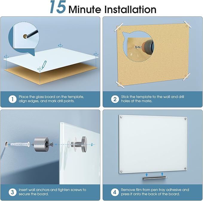 MaxGear Glass Whiteboard, Tempered Magnetic Dry Erase Board 48 x 30 Inch, Frameless Wall Mounted, Office Classroom Conference Room Home Use, Includes Markers, Eraser, Magnets & Mounting Kit