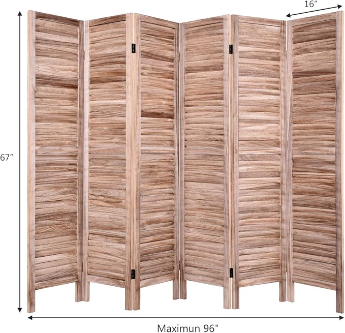 Giantex 6 Panel Wood Room Divider, 5.6 Ft Tall Folding Freestanding Partition Privicy Room Dividers Screen for Home, Office, Restaurant, Bedroom (Brown)