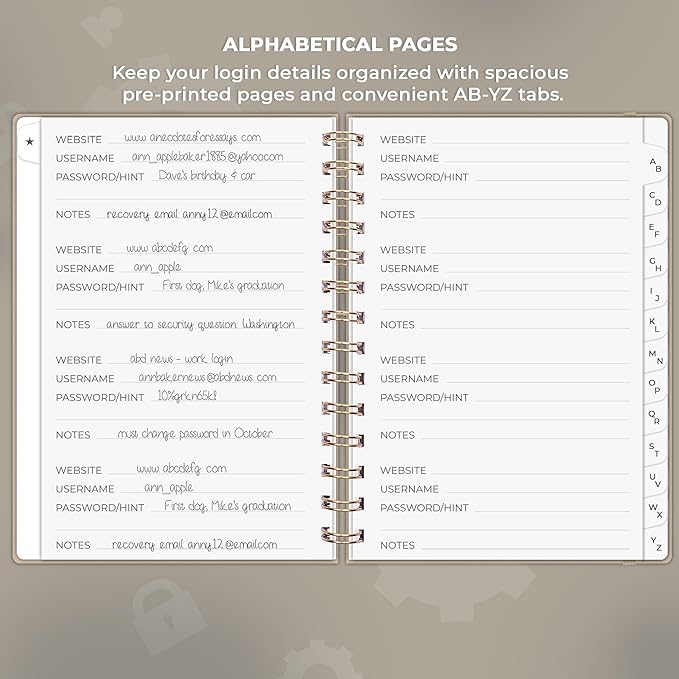 Clever Fox Password Book Spiral – Internet Address & Password Organizer with Laminated Alphabetical Tabs – Password Keeper Journal – Hardcover, Medium Size, 6.1x7.7” (Seashell)