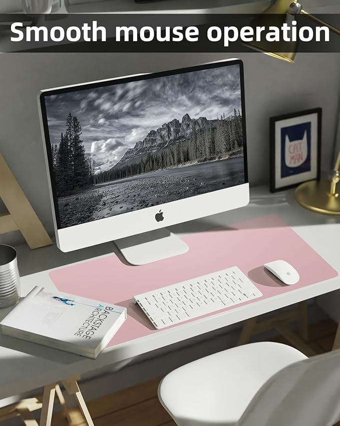Extra Large Leather Desk Protector, Office Mat, Mouse & Laptop Pad, Non-Slip Blotter, Waterproof Writing Pad - Rose Pink, 55" x 17"