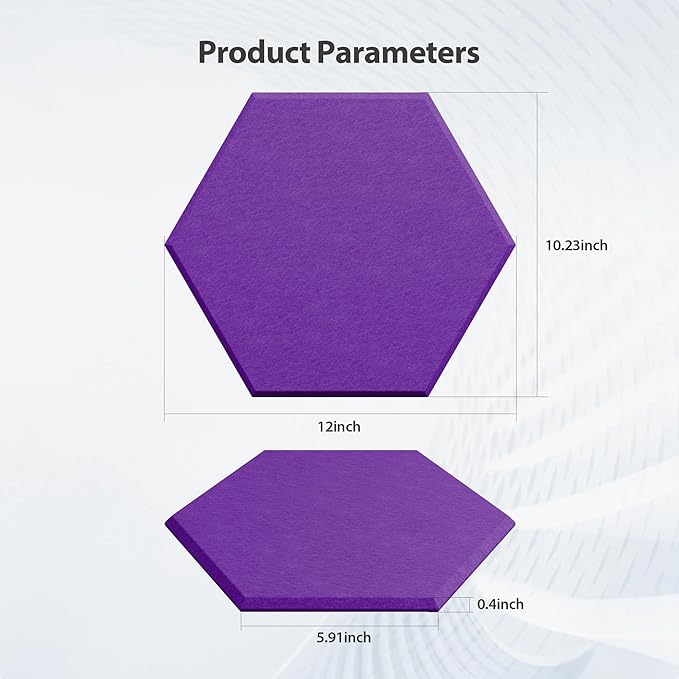 Amantech 12 Pack Acoustic Panels Self Adhesive Sound Proof Foam, High Density Sound Acoustic Panel, 12X10.23X0.4 Inch Hexagon Panels in Home, Office, Reccording Room, Studio,and more(Violet)