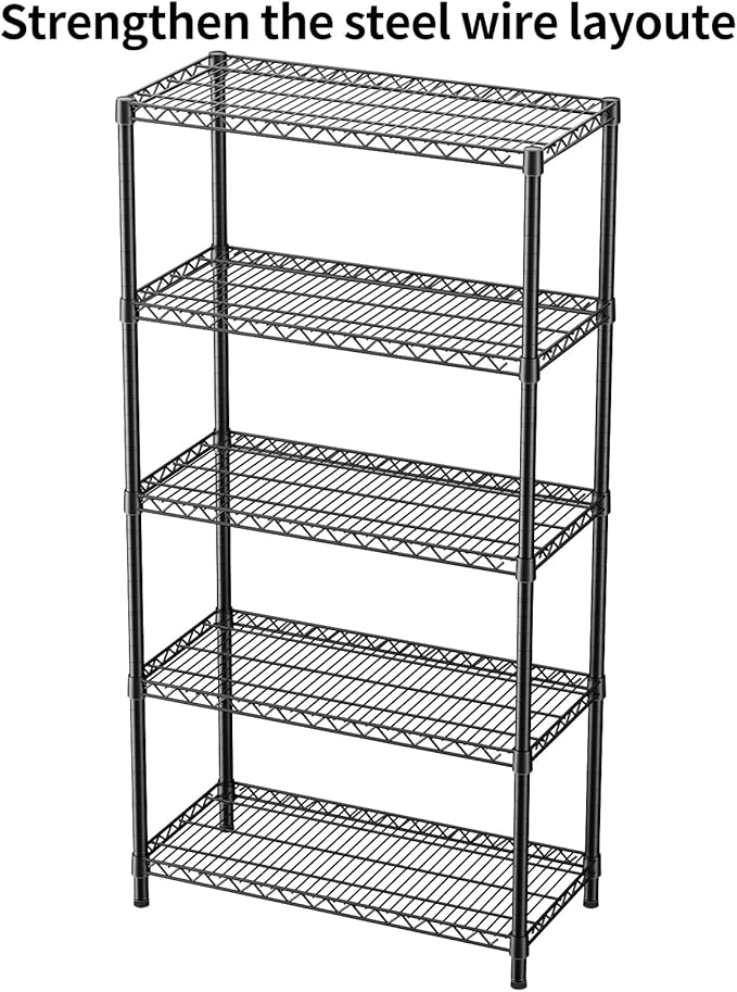 SINGAYE 5 Garage Shelving Wire Storage Heavy Duty Shelves 1750LBS Shelving Unit Metal Bathroom Organizers and Shelf Wire Closet Pantry Kitchen Rack 18" Dx36 Wx71 H Black