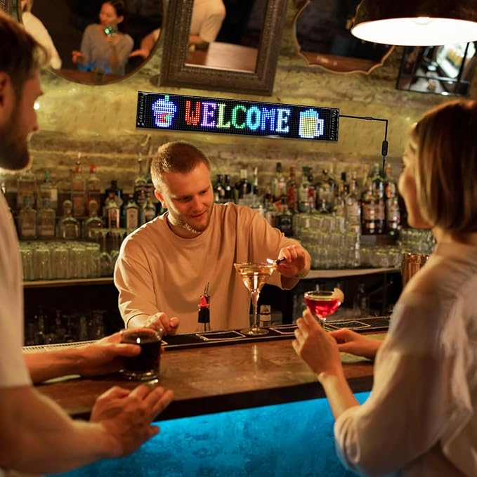 Programmable LED Signs,Flexible Scrolling LED Display,Bluetooth APP Control,Edit Text, Graffiti,Animations,for Car,Bar,Store (23"x 5")