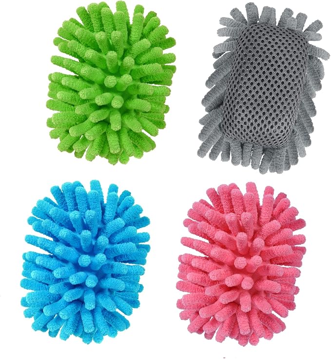 SITHON 4 Pieces Magnetic Microfiber Shag Whiteboard Eraser, Washable Microfiber Shag Dry Erase Board Eraser for Markers, Chalk, Home and Office (Gray/Green/Blue/Pink)