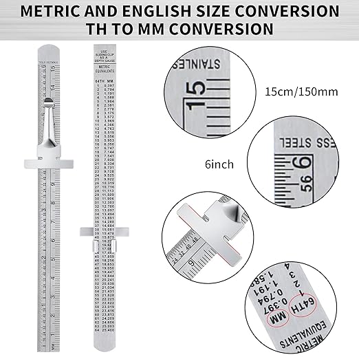 3 Pieces 6 Inch 15 cm Pocket Ruler Flexible Precision Stainless Steel Ruler with Detachable Clips Stainless Steel Pocket Clip Scale Gauge Metric British System