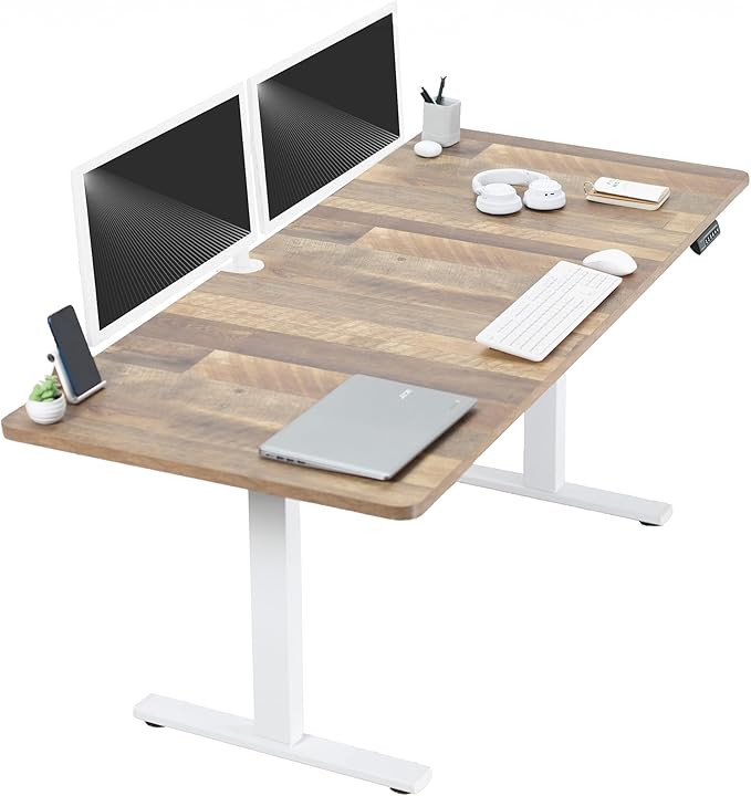 VIVO Electric 71 x 30 in Standing Desk, Memory Height Adjustment, 1B Series, Holds 220 lbs, Reclaimed Wood Top White Frame, DESK-KIT-1W7P