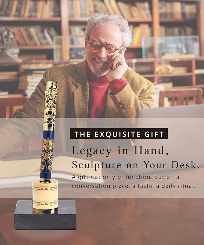 ARTEX Luxury Fountain Pen Set With Stand - Museum Art Collections - Crafting Timeless Beauty - the Best Gift & Office Desk Decor, German SCHMIDT Fine Nib, Solid Metal & Marble Texture