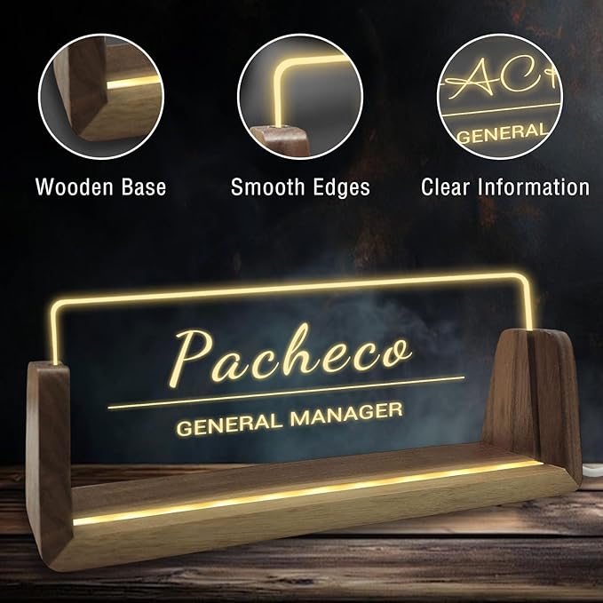Personalized Light Up Acrylic Desk Name Plate Custom LED Name Plate for Office Coworker Boss Teacher Men Women Gift with USB Power