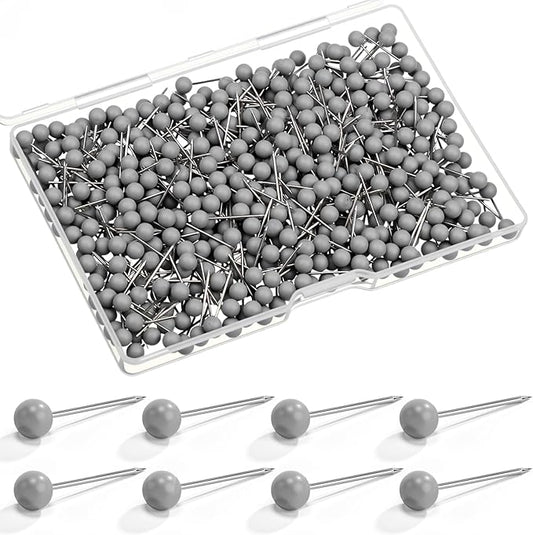 WILLBOND 500 Pack Map Push Pins Map Tacks Small Round Head Push Pins Thumb Tacks for Travel Picture Photo Bulletin Board Wall DIY Craft School Office Home(Gray,1/6 Inch)