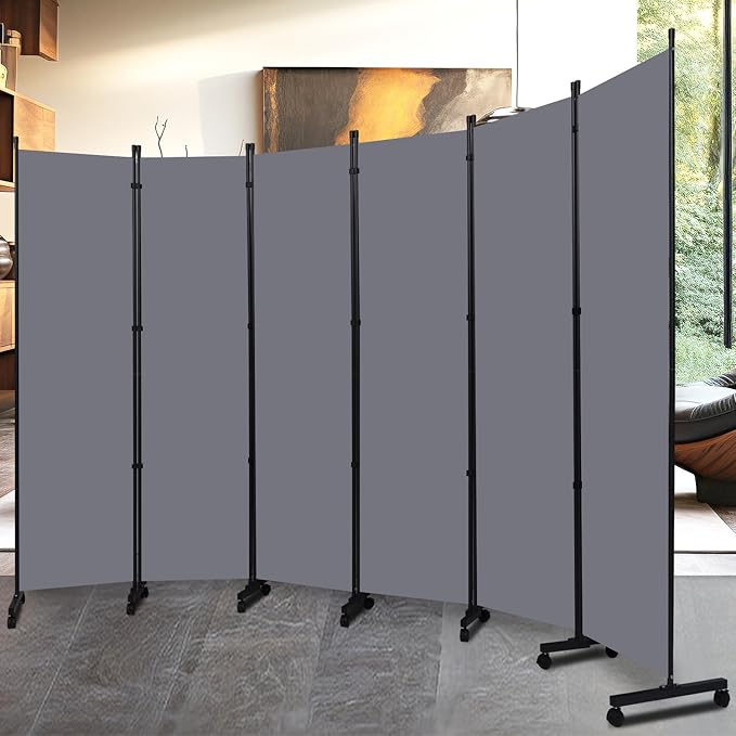 Room Divider Folding Privacy Screens with Lockable Wheels, 132'' Fabric Partition Room Dividers Freestanding Room Divider Panel for Room Separation, Wall Divider for Home Office Bedroom Studio Decor