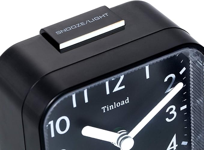 Tinload Small Battery Operated Analog Travel Alarm Clock Silent Non Ticking, Gentle Wake, Ascending Beep Sounds, Snooze,Lighted on Demand, Easy Set
