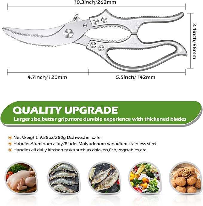 Aaeiirey Heavy Duty Poultry Shears – Luxury Kitchen Shears & Multipurpose Kitchen Scissors for Meat, Chicken, Fish & Vegetables, High Carbon Stainless Steel, Safety Lock, Dishwasher Safe