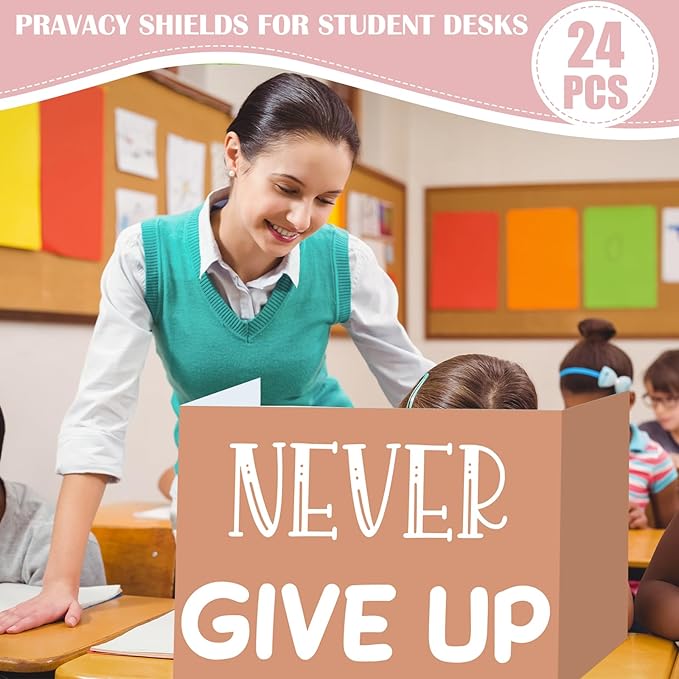 Honoson 24 Pcs Bulk Inspirational Privacy Folders for Students Cardboard Test Privacy Boards Motivational Words Desk Dividers Shield for Classroom School Study Supplies, 6 Styles (Boho)