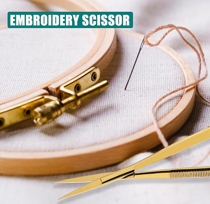 Cross Edge Spring Scissors 5 Inch straight Stainless Steel Precision Eyebrow & Eyelash Shaping & Trimming Scissor, Snips Squeeze, Embroidery, Knitting Micro Tip Craft Scissors (Gold)