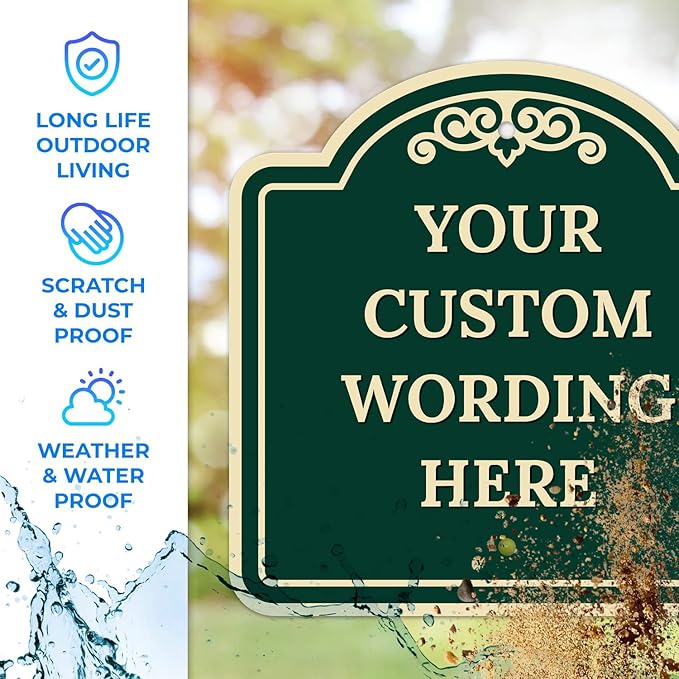 Custom Decorative Sign, Personalized Metal Sign for Business, Driveway, Home, Airbnb, Office Door Plaque,Green Background, 18x18 Inches, ACM, Fade Resistant, Made in USA