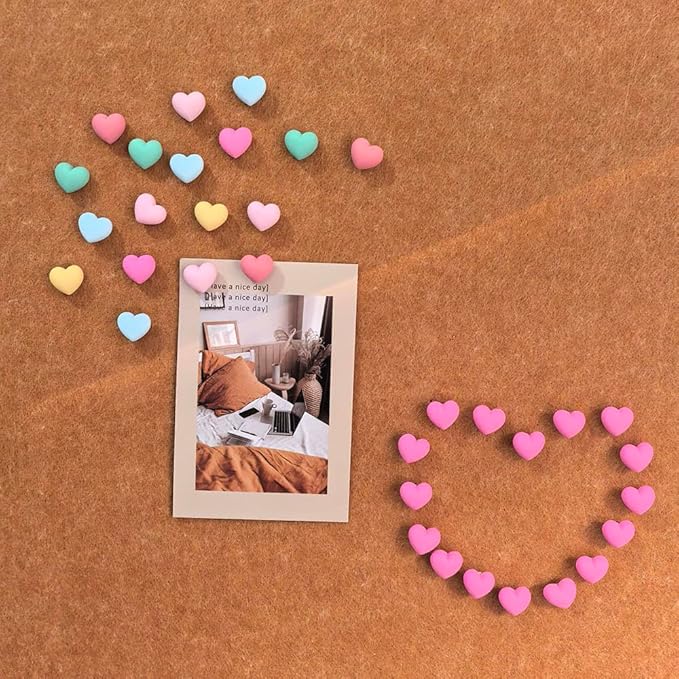 Aoxsie 28pcs Decorative Cute Push Pins Multicolored Heart Thumbtacks Thumb Tacks Pushpins for Bulletin Cork Boards Office Products
